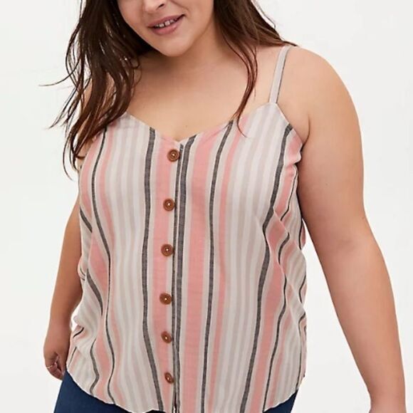 Torrid multi bold stripe cami adjustable straps faux button‎ front Size 1X - Picture 3 of 8